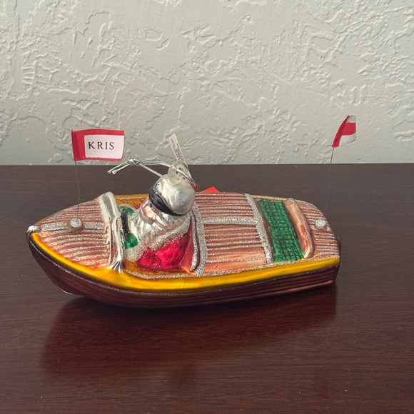 Mercury Glass Santa Speed Boat Christmas Tree Ornament Department 56 Handpainted - Picture 5 of 12